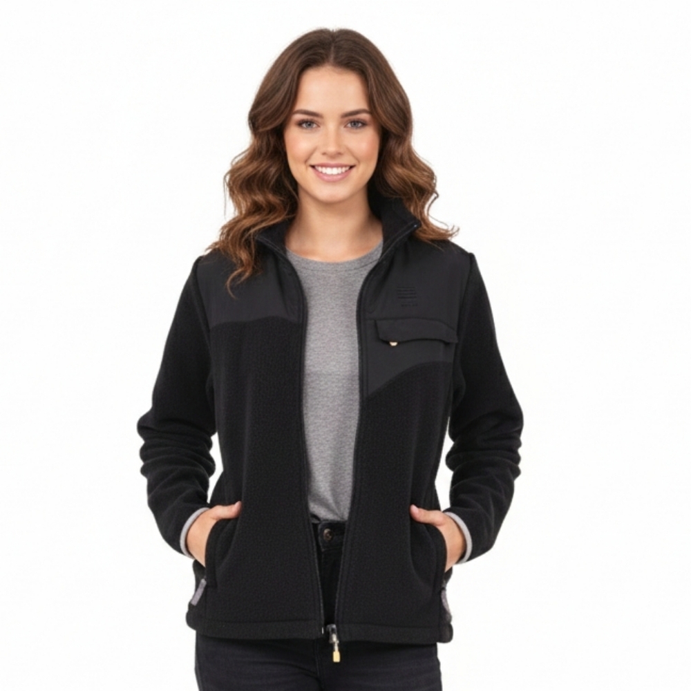 Lands' End Women's Full Zip‎ Black Fleece Jacket Size Medium Outdoor Hiking